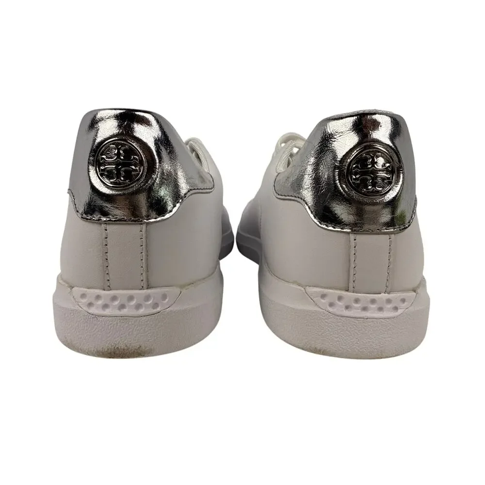 Tory Burch Howell Court Sneaker Women's Size 9 Low Top Leather White/Silver Logo